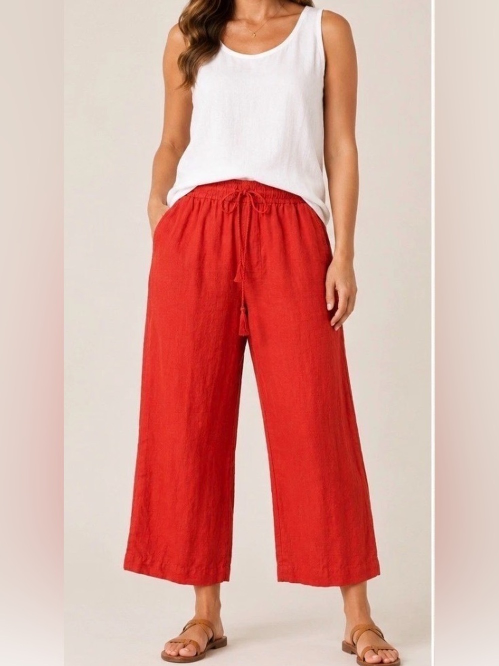 Loft Ann Taylor Women's Tomato Red Orange 100% Linen Wide Leg Pants Size 12P